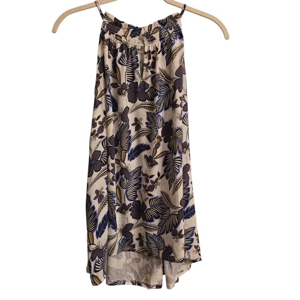 LOFT Elegant Floral Top in Cream and Blue